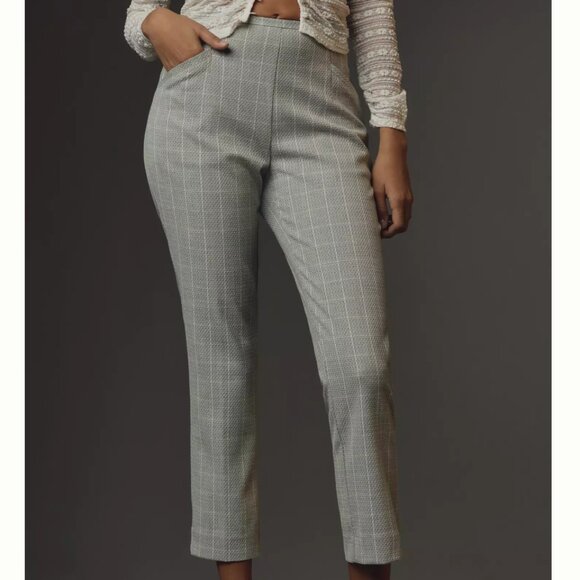 By Anthropologie Skinny Trousers Windowpane 10 Petite Grey Check Career Work - Picture 1 of 12